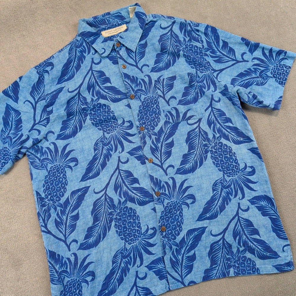 Island Republic Silk Hawaiian Shirt Mens XXL Blue Pineapple Tropical Aloha Beach